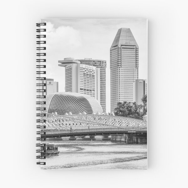 Item preview, Bum boats on the Singapore river and hotels skyline designed and sold by Kevin Hellon.