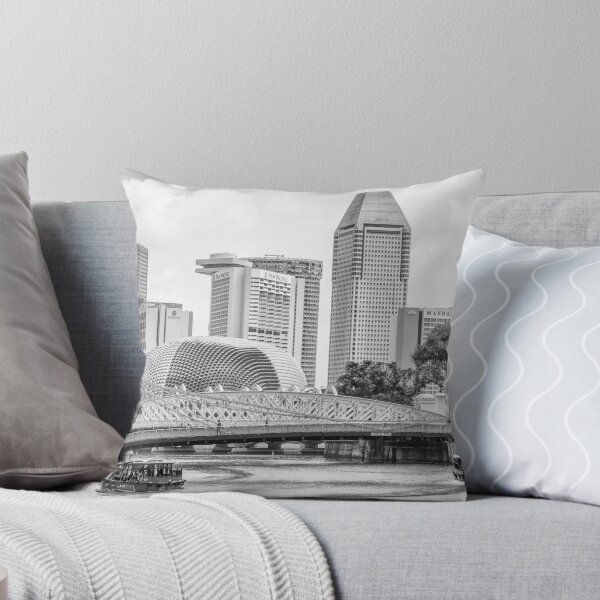 Item preview, Bum boats on the Singapore river and hotels skyline designed and sold by Kevin Hellon.