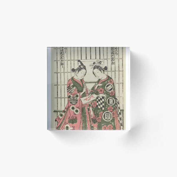 The Actors Sanogawa Ichimatsu I as Oshichi and Nakamura Kumetaro I as Kichisaburo in the play "Izu Kosode Shobai Kagami," performed at the Nakamura Theater in the second month, 1751 Acrylic Block