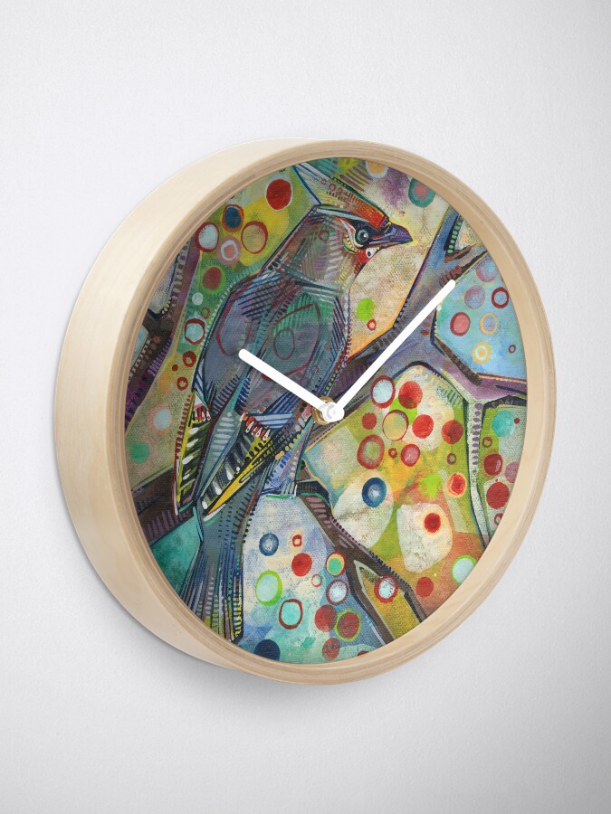 Alternate view of Bohemian waxwing painting - 2015 Clock