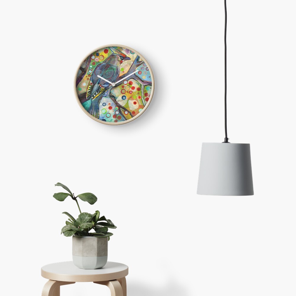 Bohemian waxwing painting - 2015 Clock
