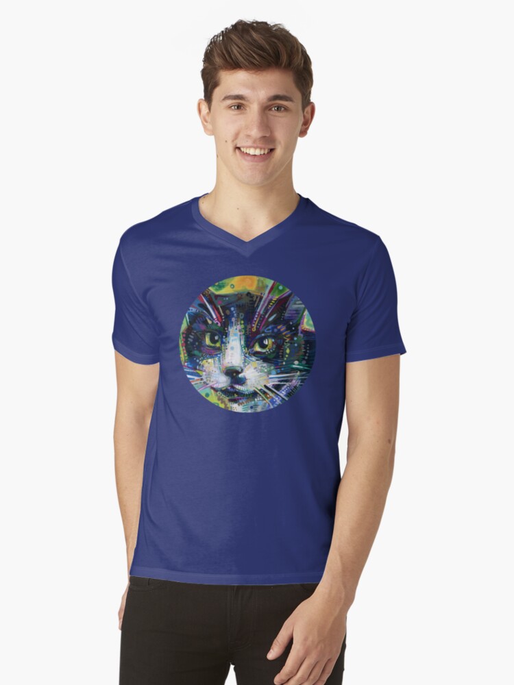 Thumbnail 1 of 3, V-Neck T-Shirt, Tuxedo Cat Face designed and sold by gwennpaints.