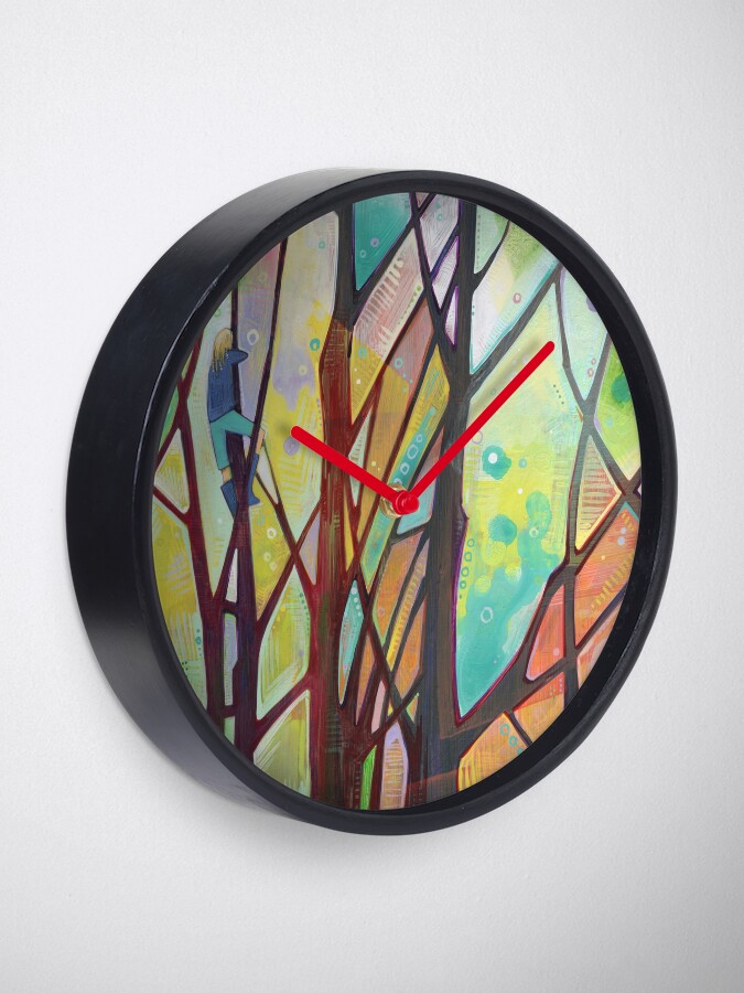 Thumbnail 1 of 4, Clock, Girl Climbing a Tree into a Rainbow Sky designed and sold by gwennpaints.