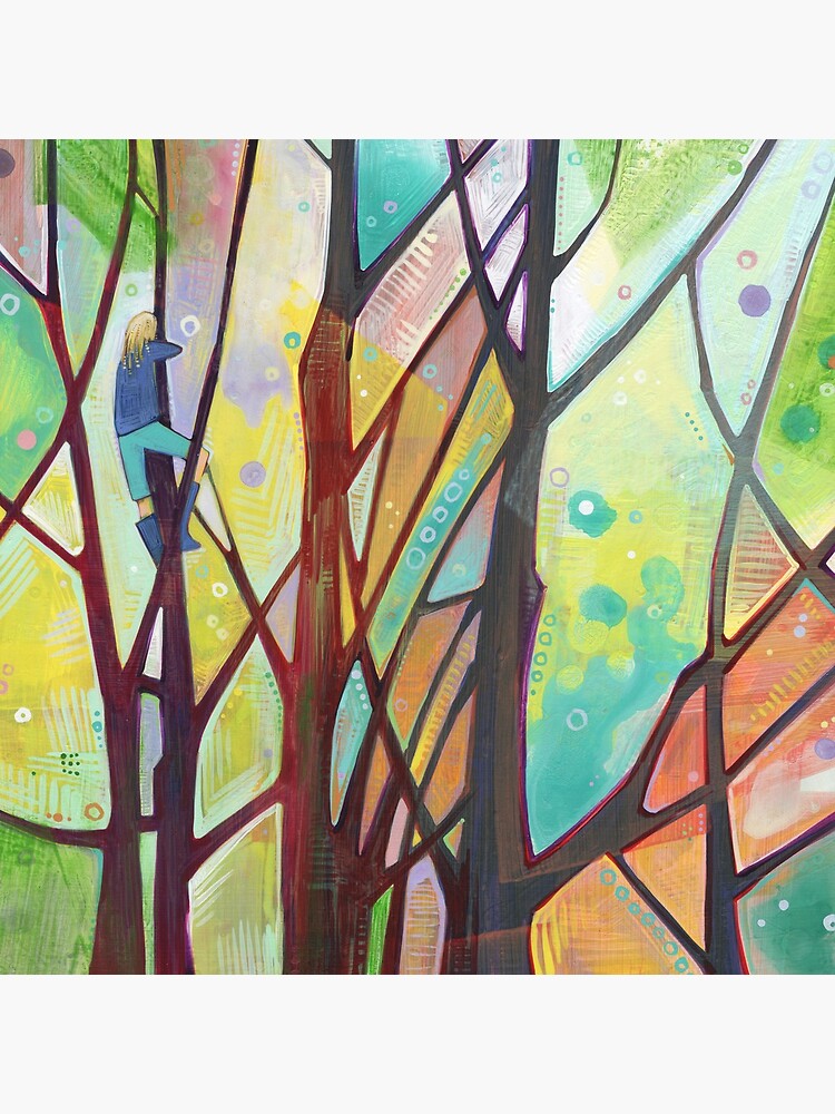 Thumbnail 4 of 4, Clock, Girl Climbing a Tree into a Rainbow Sky designed and sold by gwennpaints.