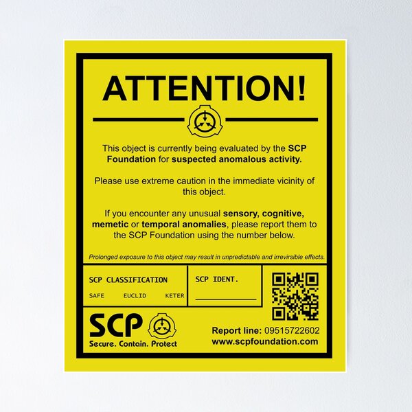 RED Warning Sign SCP Foundation Poster POD Anomalous 