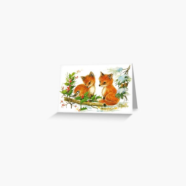Darling Vintage Winter Foxes Greeting Card