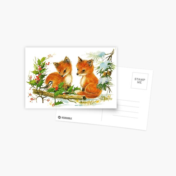 Darling Vintage Winter Foxes Postcard