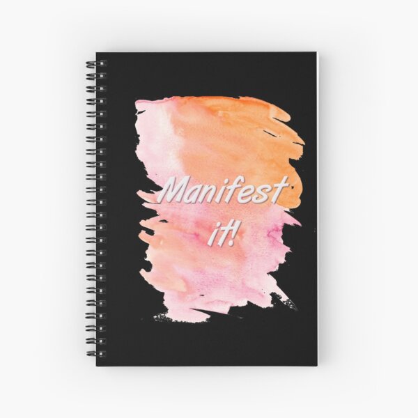 Motivational law of attraction manifestation statement - Manifest it! White Typography on black background Spiral Notebook