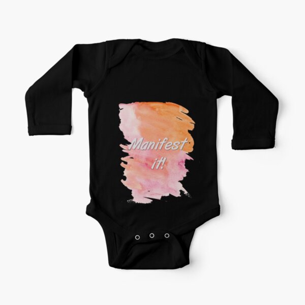 Motivational law of attraction manifestation statement - Manifest it! White Typography on black background Long Sleeve Baby One-Piece
