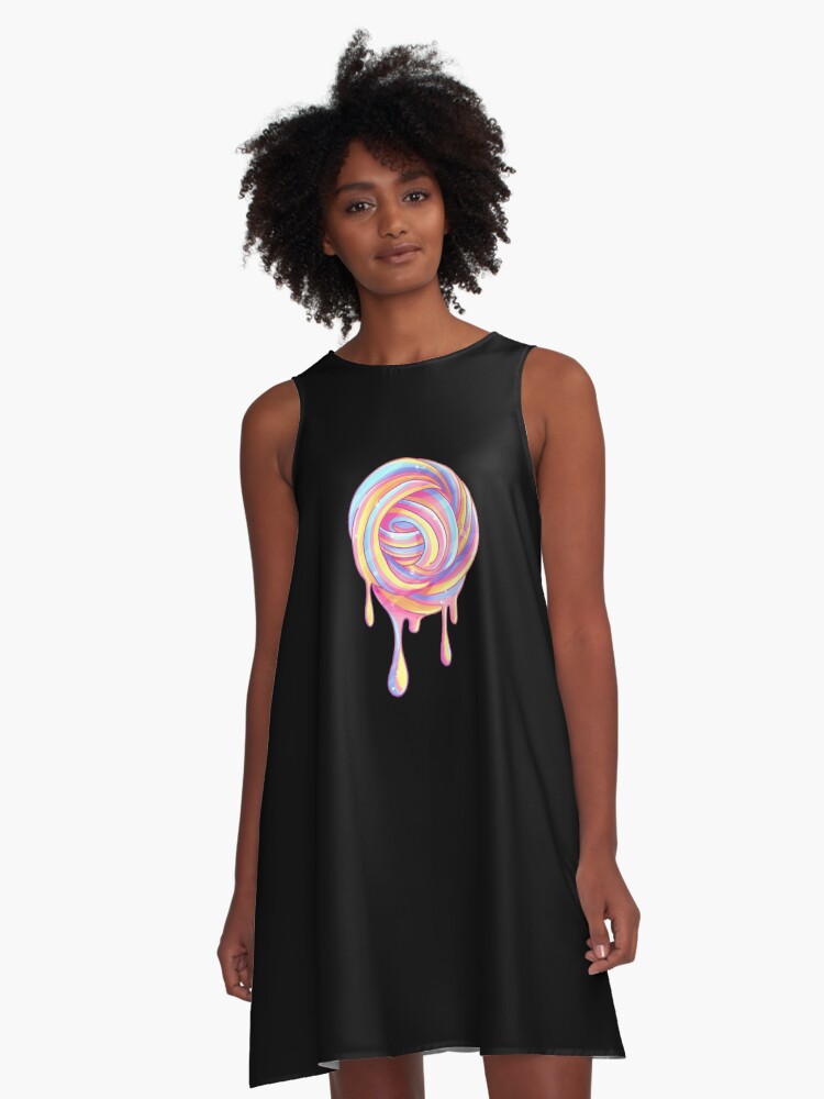 Thumbnail 1 of 4, A-Line Dress, Slime Swirl Drip designed and sold by instadrawvhs.