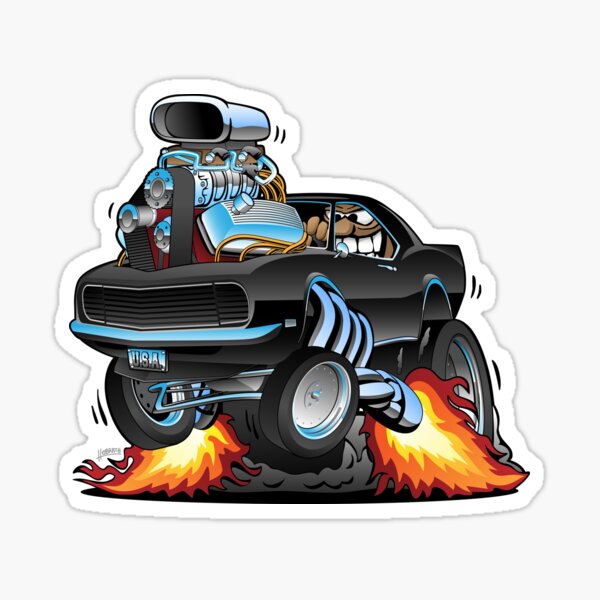 Item preview, Classic Sixties American Muscle Car Popping a Wheelie Cartoon Illustration designed and sold by hobrath.
