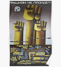 "Faschismus wird nicht durchgehen!", UdSSR, 1983, Antifaschistische Propagandakunst der "Jugend enthüllt den Imperialismus" - Künstler L. Levshakova und V. Karshakov Poster