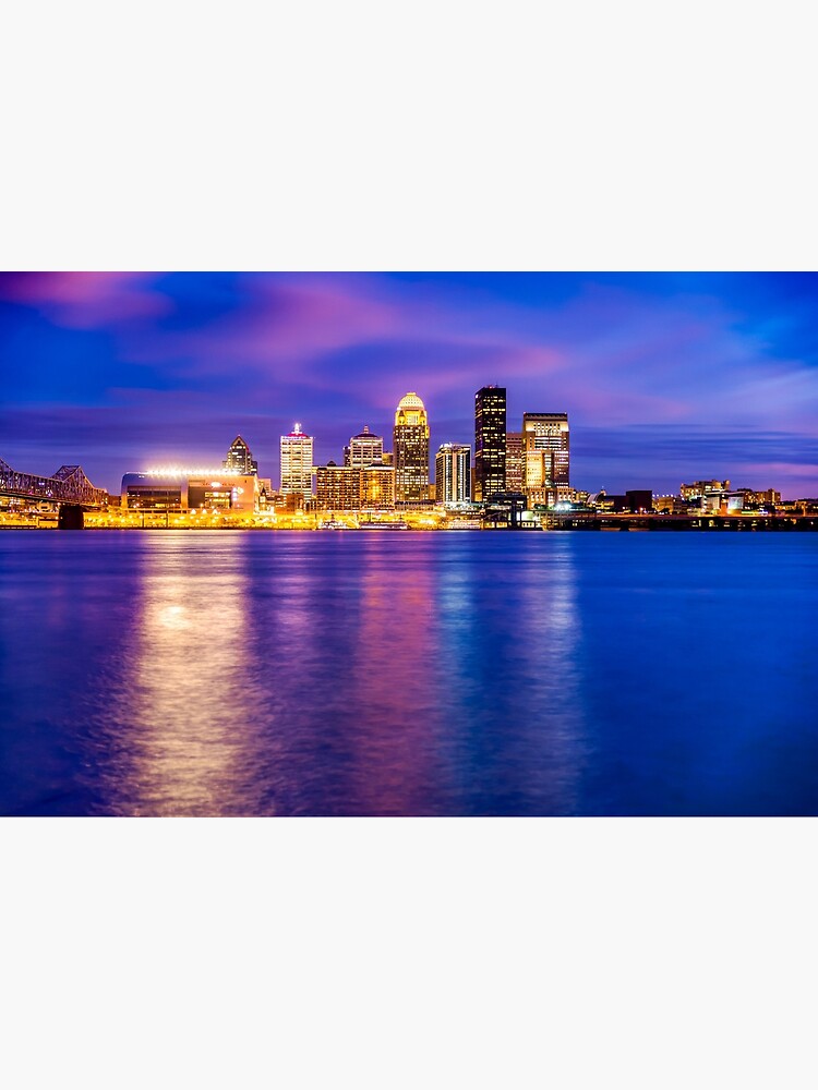 Louisville Kentucky Downtown Skyline Night Monochrome Reflections