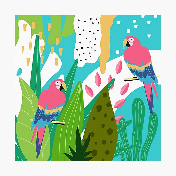 Tropical forest birds and flowers Photographic Print