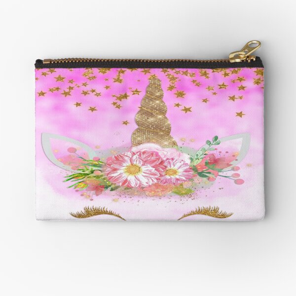 Pink Unicorn and Gold Stars Zipper Pouch