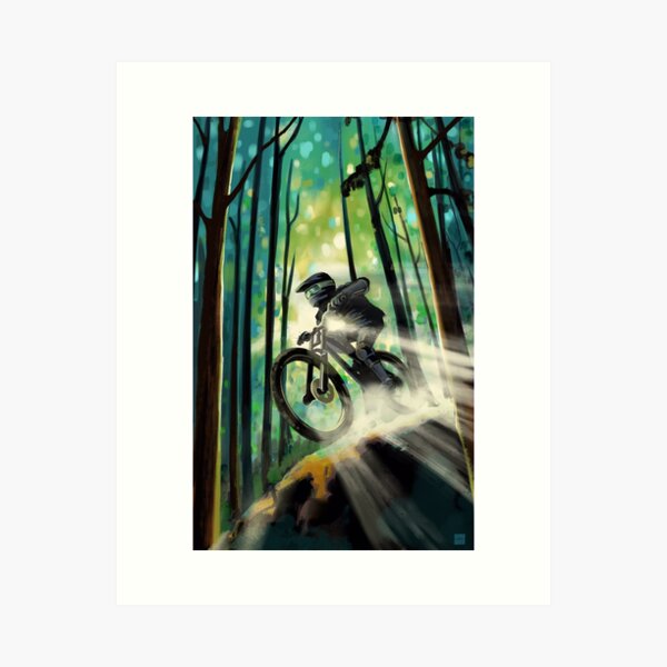 Forest Jump Mountain biker Art Print