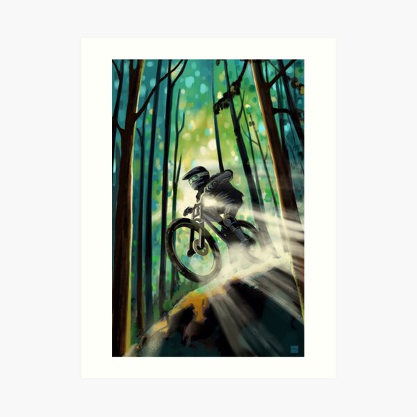 Forest Jump Mountain biker Art Print