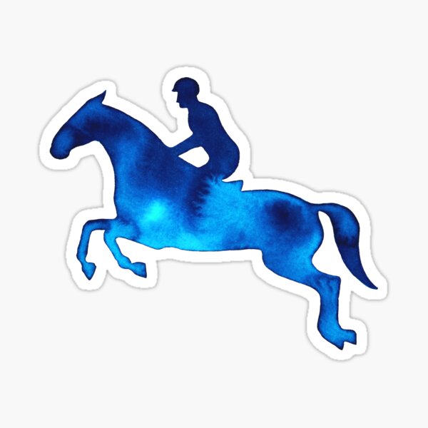 Aperçu de l'œuvre Chevaux de saut d'obstacles aquarelle (bleu) créée et vendue par illucalliart.