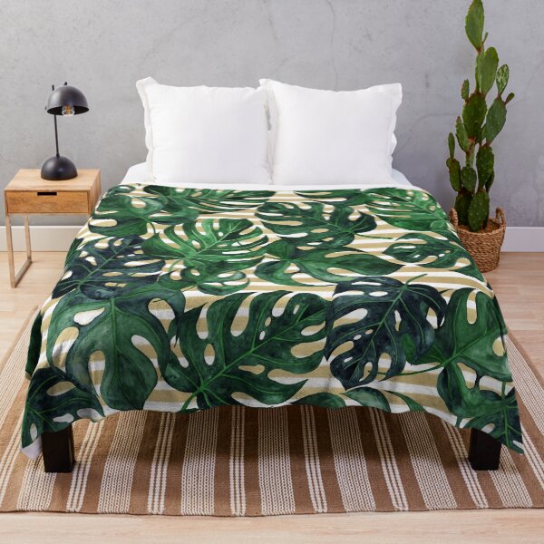 Item preview, Monstera Leaves on Gold Stripes designed and sold by SugarPineDesign.