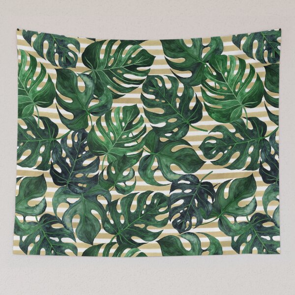 Item preview, Monstera Leaves on Gold Stripes designed and sold by SugarPineDesign.