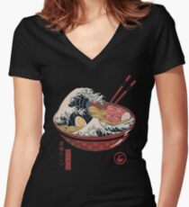 Great Ramen Wave Women's Fitted V-Neck T-Shirt