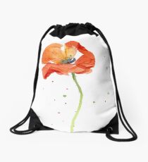 Watercolor Red Poppy Drawstring Bag