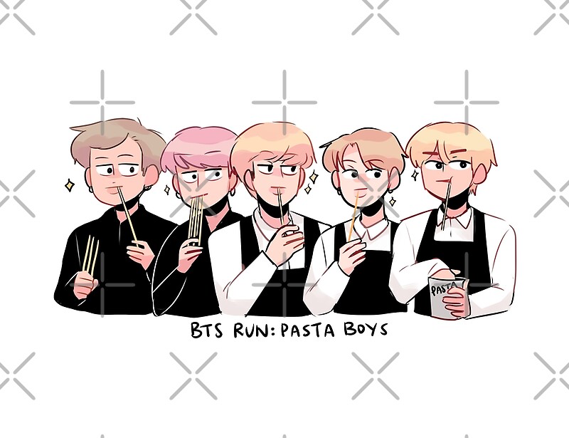 "BTS RUN PASTA BOYS" by randomsplashes Redbubble