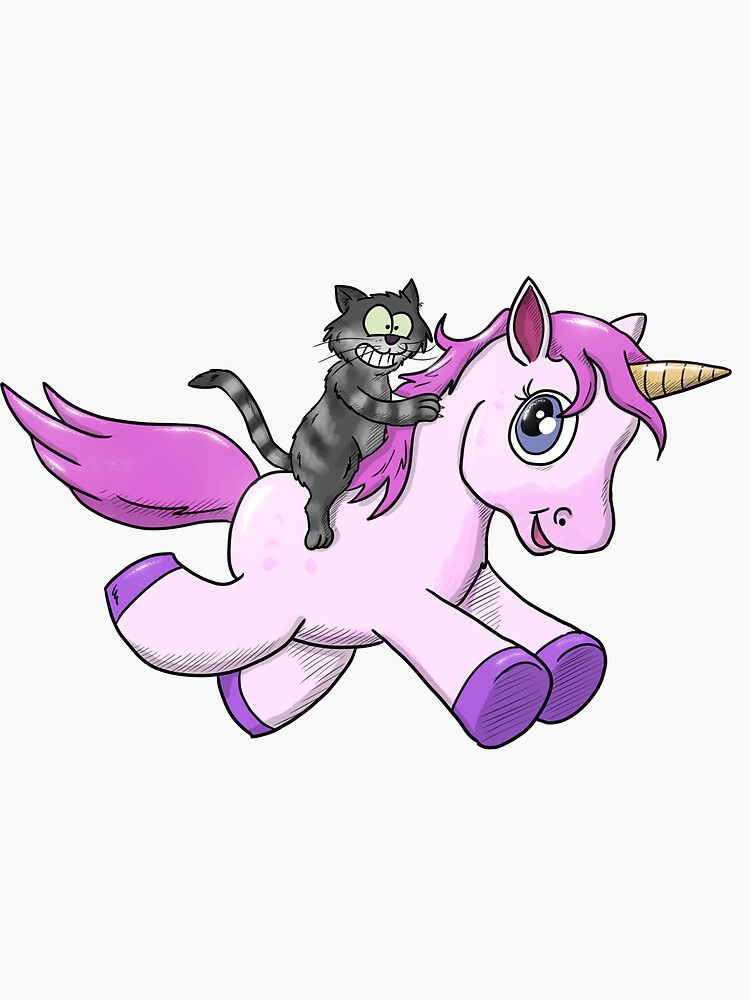 "Cat riding a unicorn" Sticker by nawak | Redbubble