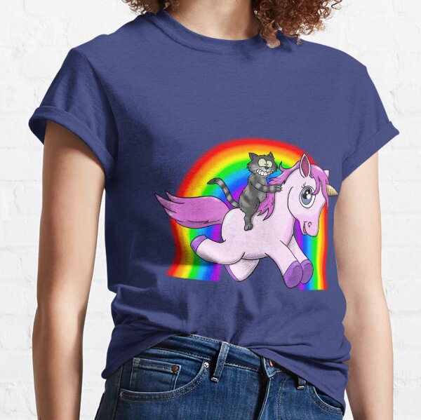 Siri chevauche une licorne devant un arc-en-ciel T-shirt classique