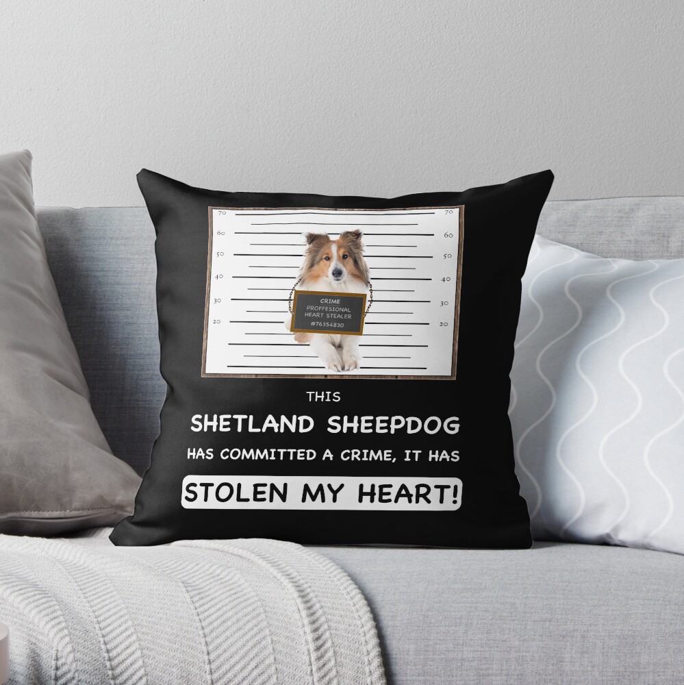 Shetland Sheepdog Mugshot - Funny Shetland Sheepdog Gift For Dog Lover Throw Pillow