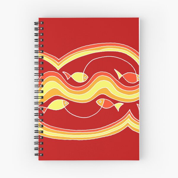 Item preview, Fish and Waves Colored - White LInes on Red Board designed and sold by Istvan Ocztos.