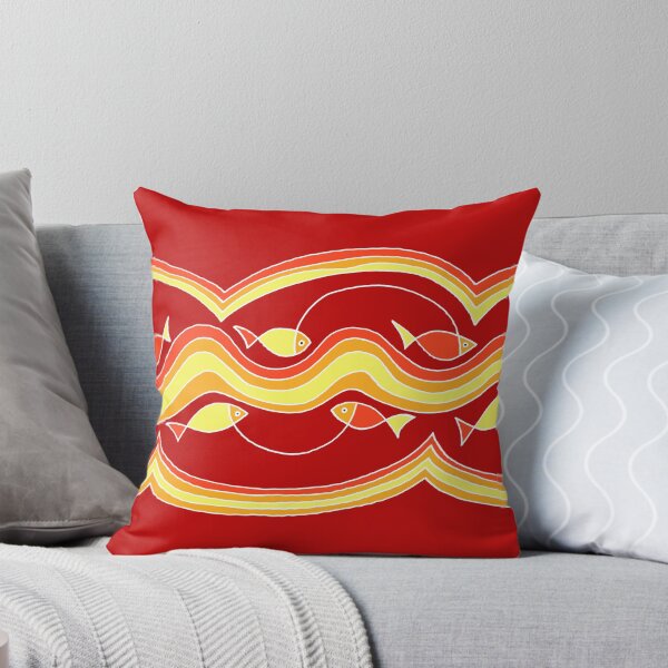 Item preview, Fish and Waves Colored - White LInes on Red Board designed and sold by Istvan Ocztos.