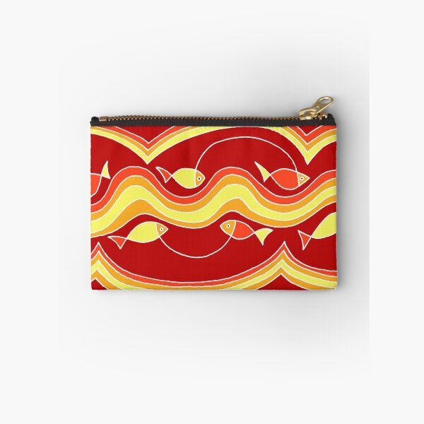 Item preview, Fish and Waves Colored - White LInes on Red Board designed and sold by Istvan Ocztos.