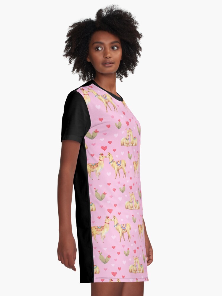 Alternate view of Llamas in llove 2 Graphic T-Shirt Dress