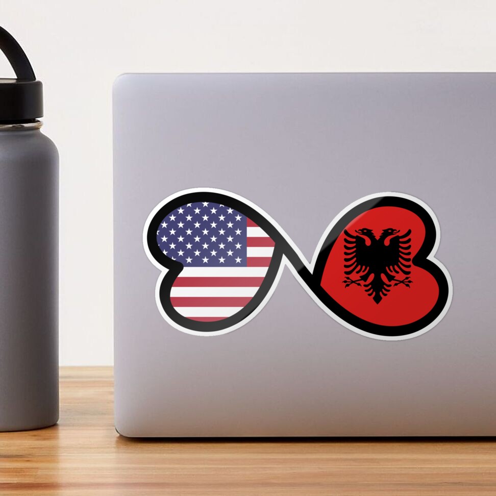 Gift Sticker : Albania Flag USA American Chest Albanian Expat Country