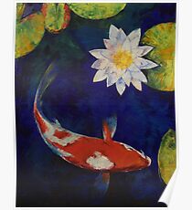 Kohaku Koi and Water Lily Poster