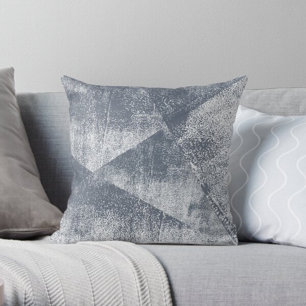 Dark Blue Gray and White Geometric Ink Texture Throw Pillow