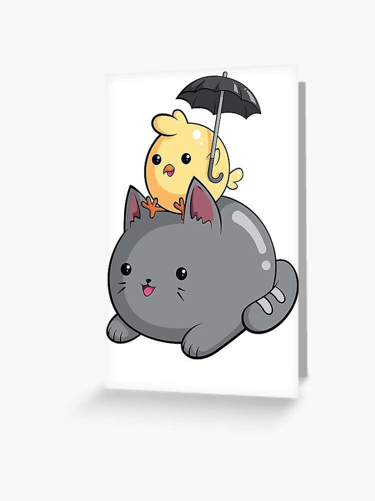 Carte De Vœux Poussin Heureux Et Son Ami De Chat Gris Par Stedebonnet Redbubble