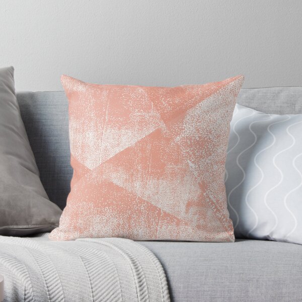 Coral and White Geometric Ink Texture Throw Pillow
