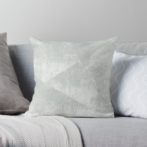 Gray Green and White Geometric Ink Texture Throw Pillow