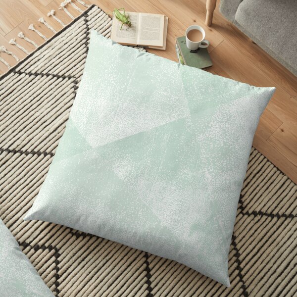 Mint Green and White Geometric Triangles Lino-Textured Print Floor Pillow