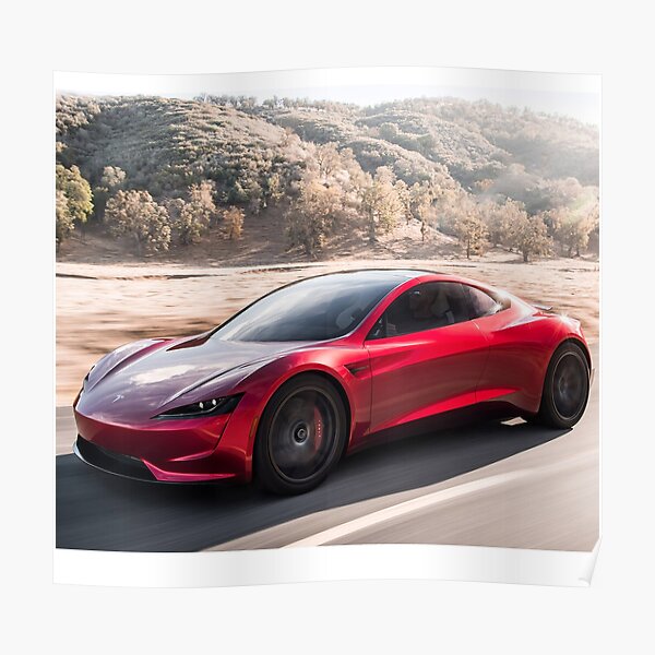 Tesla Roadster 2022 auf dem Straßen-T-Shirt! Poster