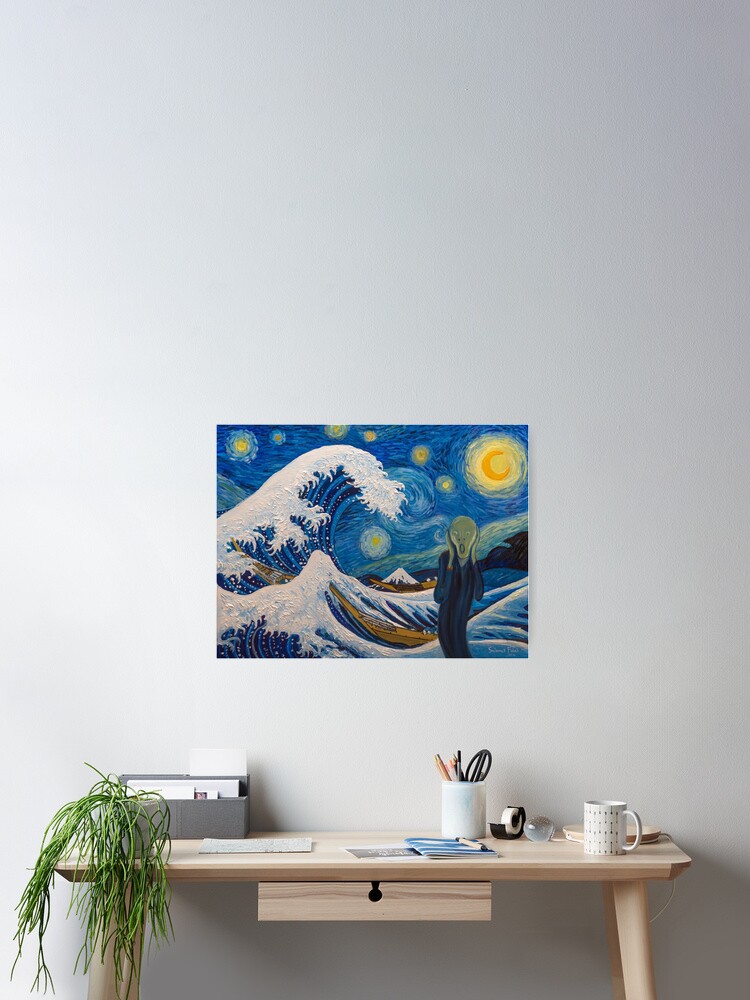 Aperçu 2 sur 3. Poster avec l'œuvre Hokusai, munch ou van gogh? créée et vendue par briochina.