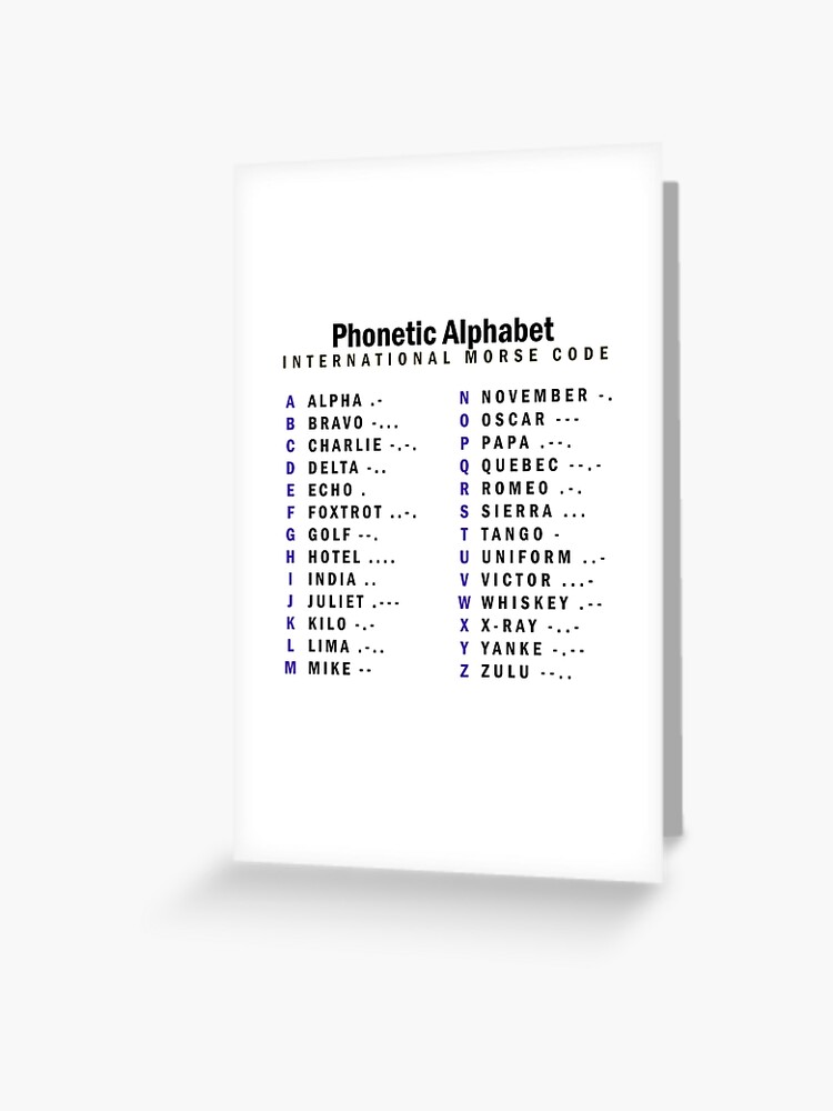 Phonetic Alphabet International Morse Code Greeting Card By Wmskiff Redbubble