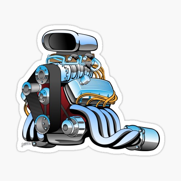 Hot rod race car engine cartoon Sticker