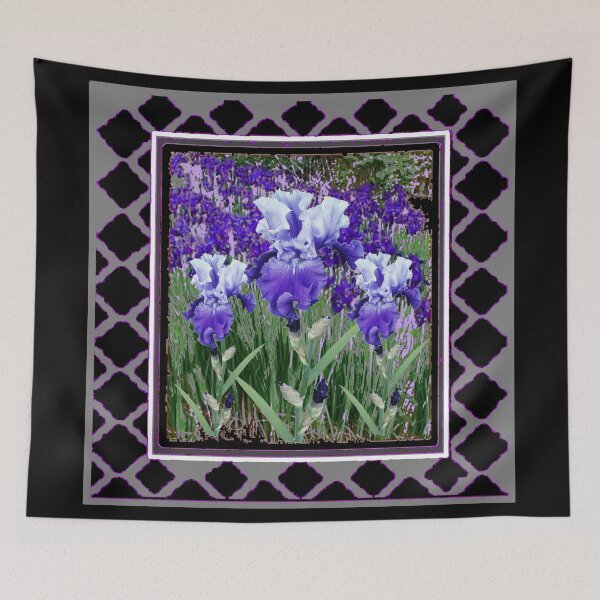 Item preview, WHITE-PURPLE IRIS BLACK-GREY GARDEN LATTICE designed and sold by sharlesart.