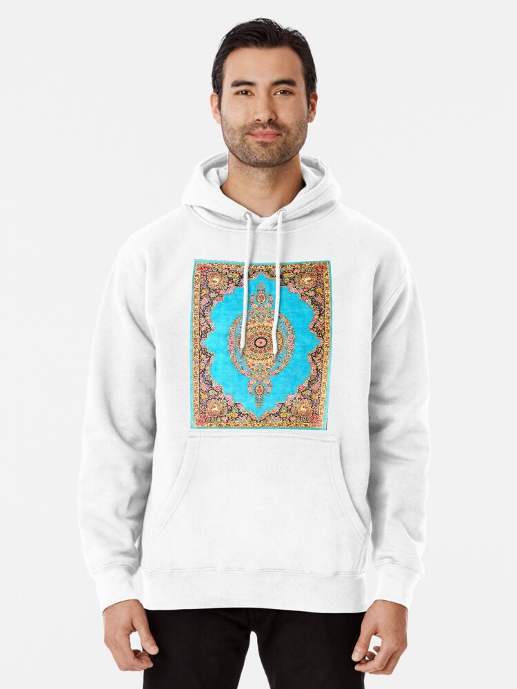 Blue Floral Persian Rug Carpet Pattern Pullover Hoodie for Sale