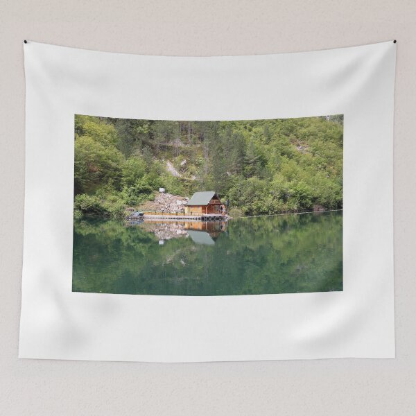 Item preview, wooden cottage on river landscape designed and sold by goceris.