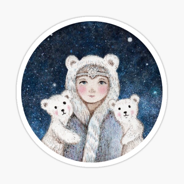 girl with polar bears Sticker
