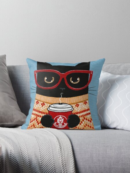 Aperçu de l'œuvre Chat noir en pull avec Latte créée et vendue par KilkennyCat Art.